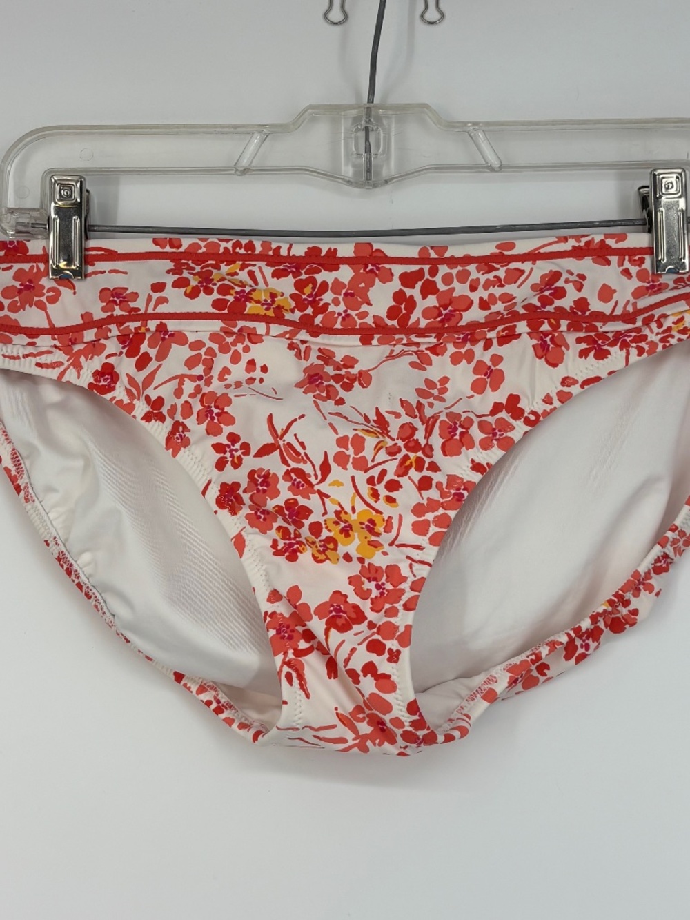 Lands' End Womens Size 10 Bikini Swim Briefs Bottoms White Coral Yellow Floral